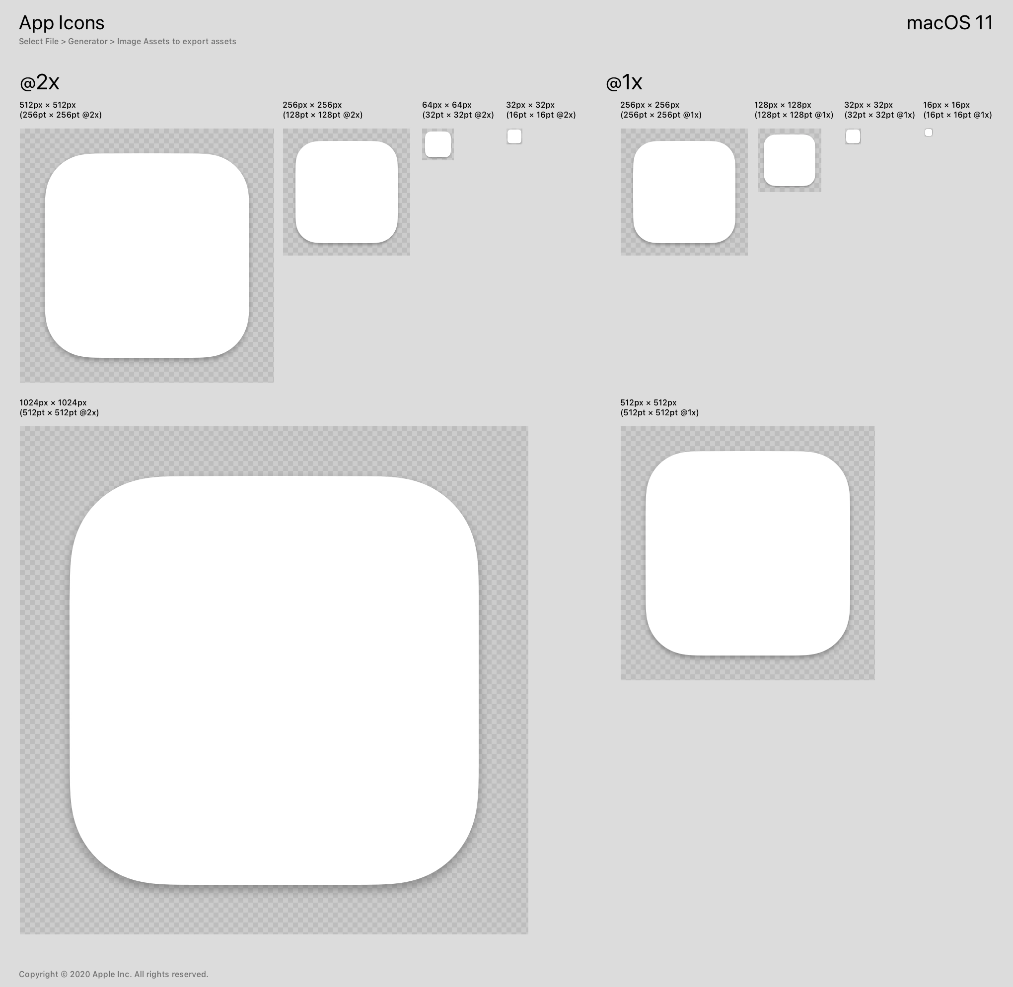 The macOS 11 app icon Photoshop template.